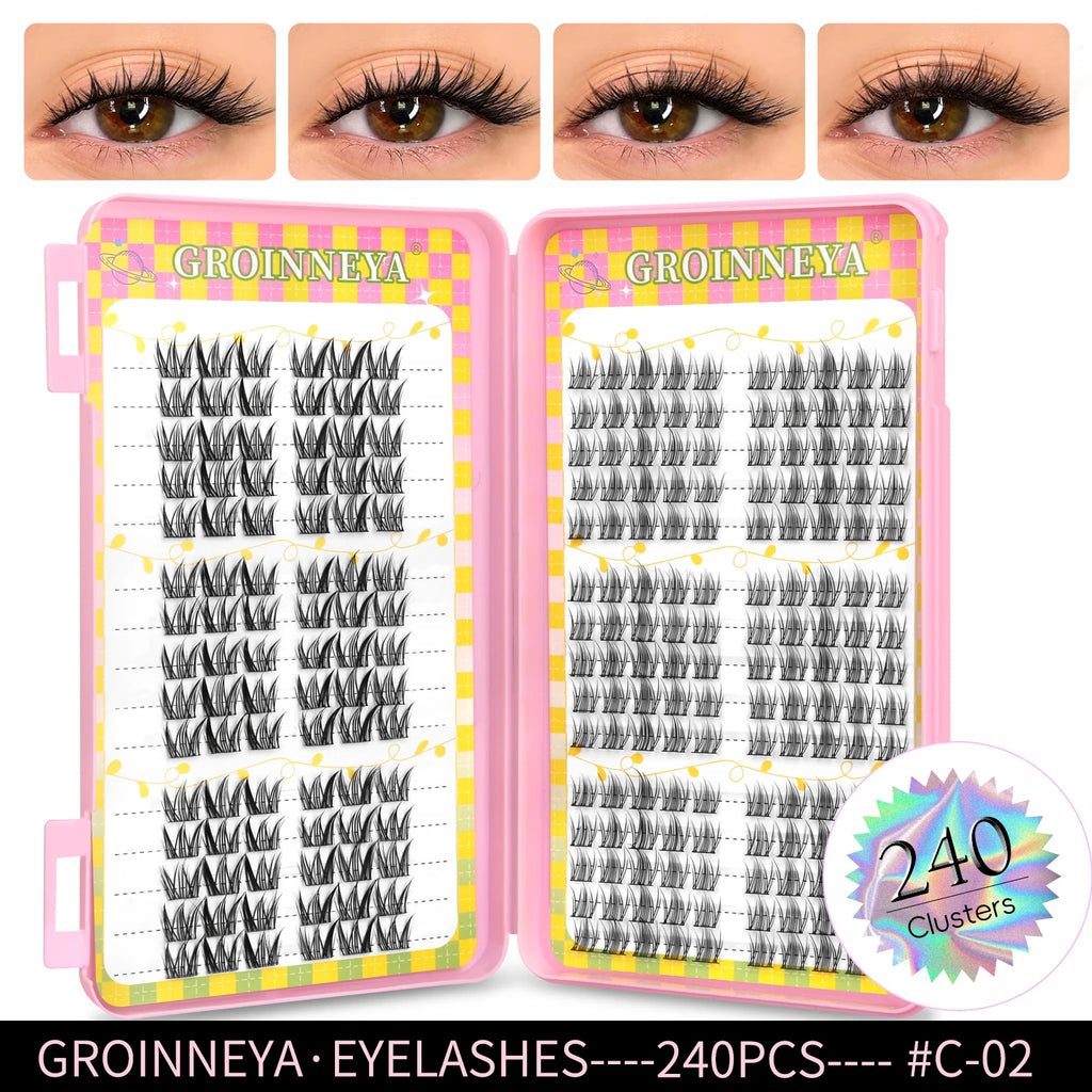 Eyelashes Clusters 320 pcs Natural Eyelash extension Cluster Lashes Volume Mixed Tray Lashes Cluster Natural Lashes