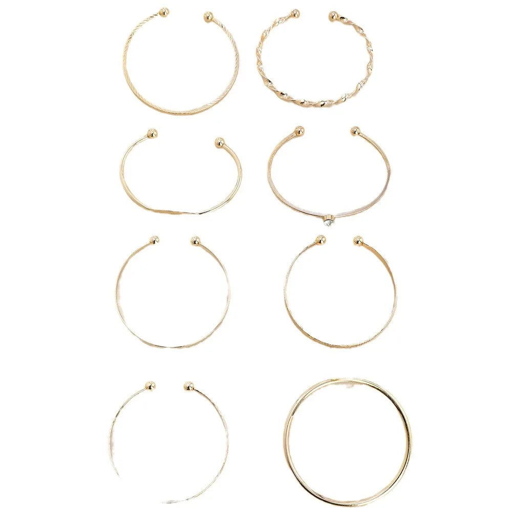 Set de 8 Bracelets Bangles – Texture Torsadée & Cristal Géométrique