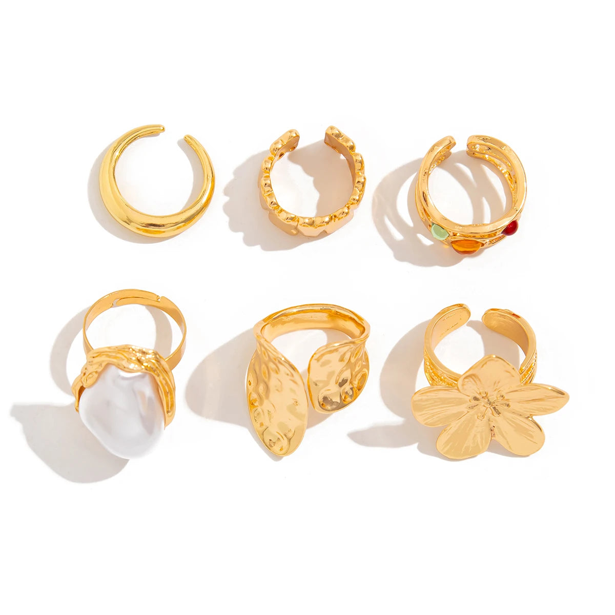 Bague Fleur Métal Irrégulière – Style Baroque & Perle Imitation
