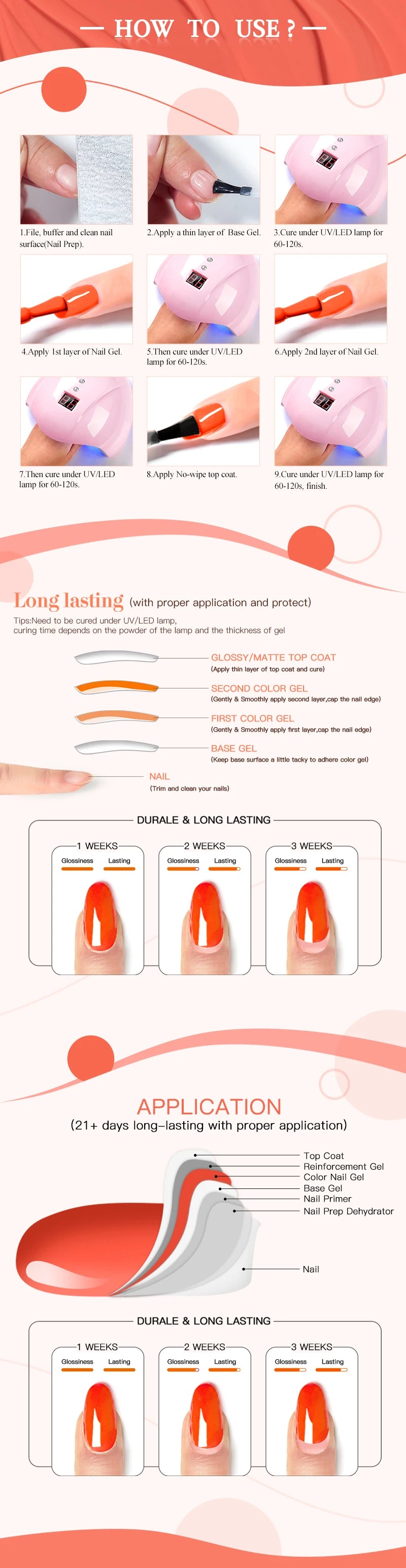 Vernis à Ongles 7ml, Longue Durée, Style Français DIY, Gel UV/LED