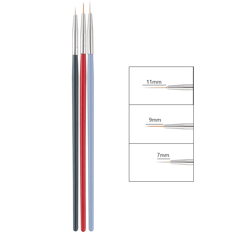 Set de 3 Stylos Pinceaux Nail Art en Acrylique – Lignes Fines, Dessin 3D et Gel UV