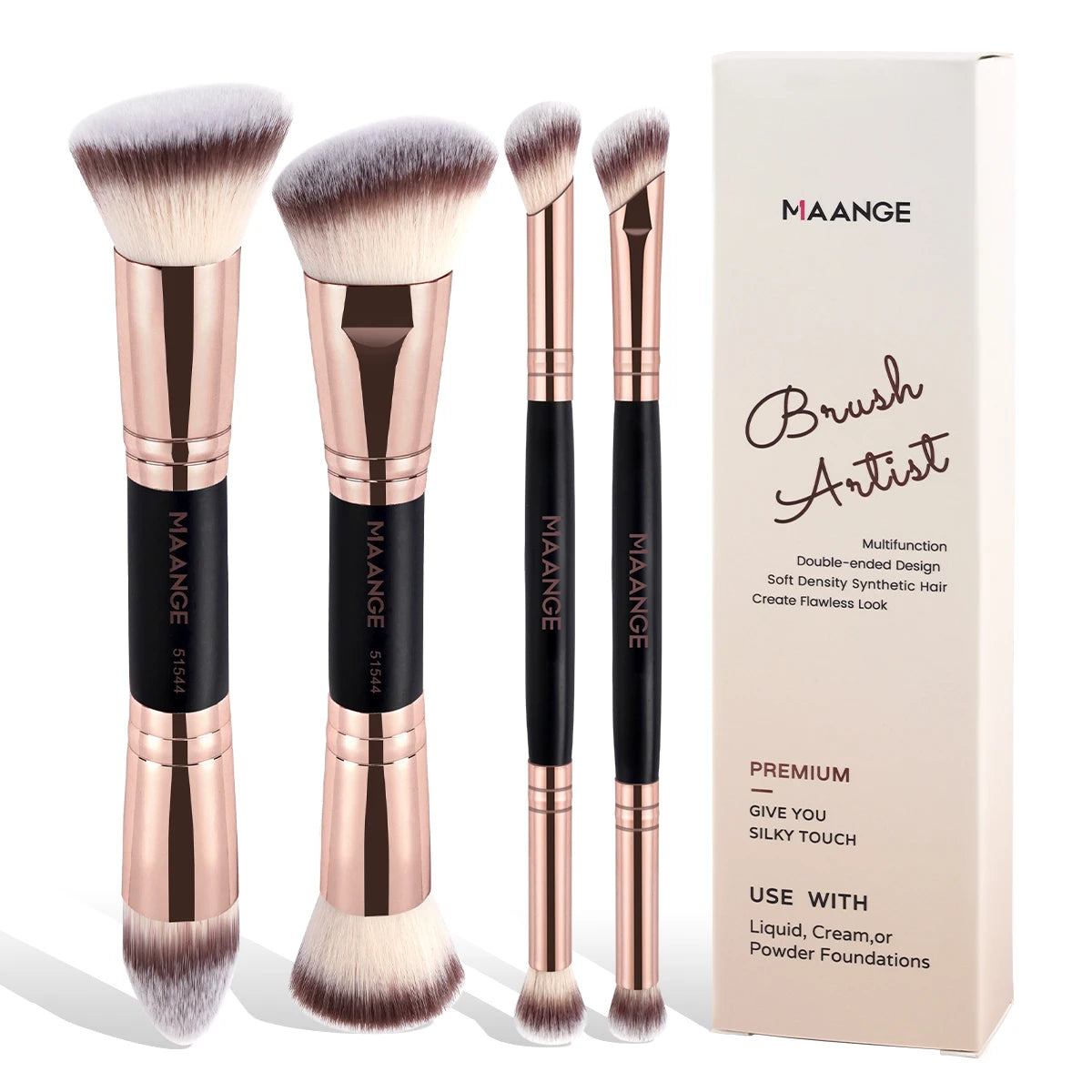 Ensemble de Pinceaux de Maquillage de Base – 4 Pièces avec Boîte
