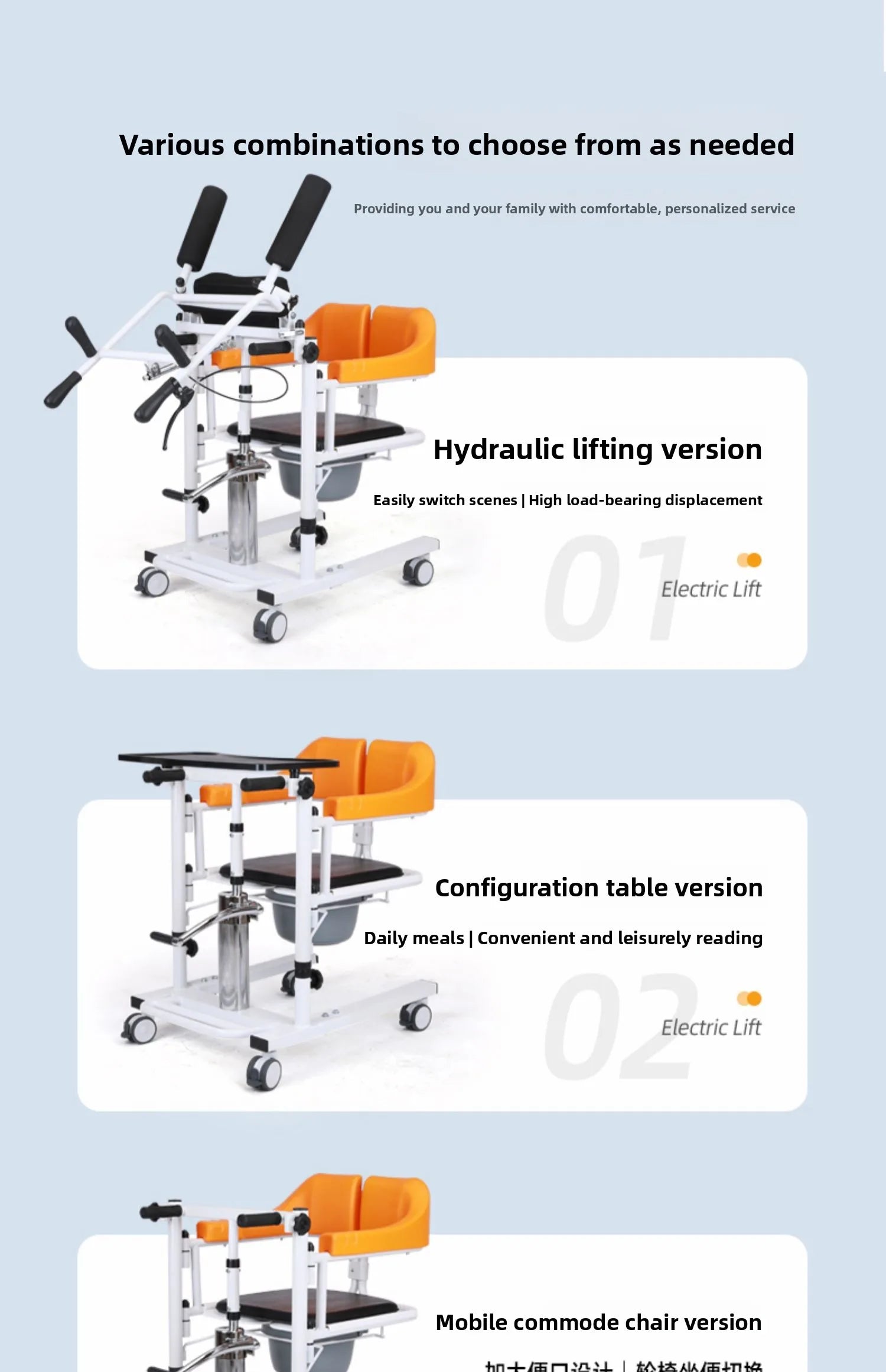Chaise Hydraulique de Transfert d'ascenseur Patient W/180 ° Bac de lit à Siège Fendu