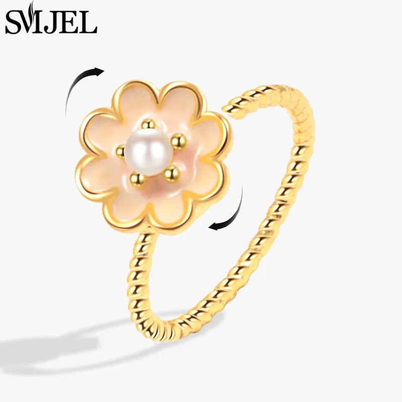 Bague Spinner en Cristal – Papillon & Tournesol, Bague Anti-Anxiété Rotative pour Femme, Bijoux Tendance