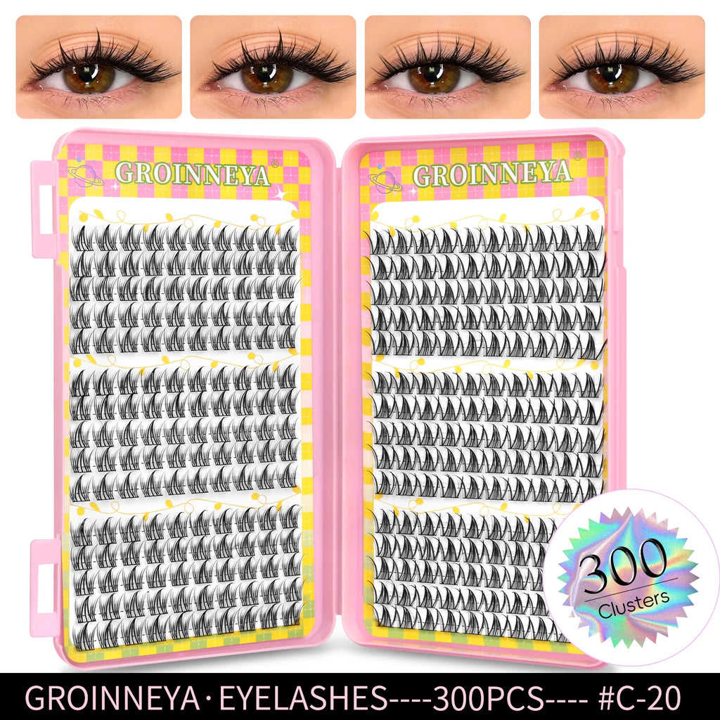 Eyelashes Clusters 320 pcs Natural Eyelash extension Cluster Lashes Volume Mixed Tray Lashes Cluster Natural Lashes