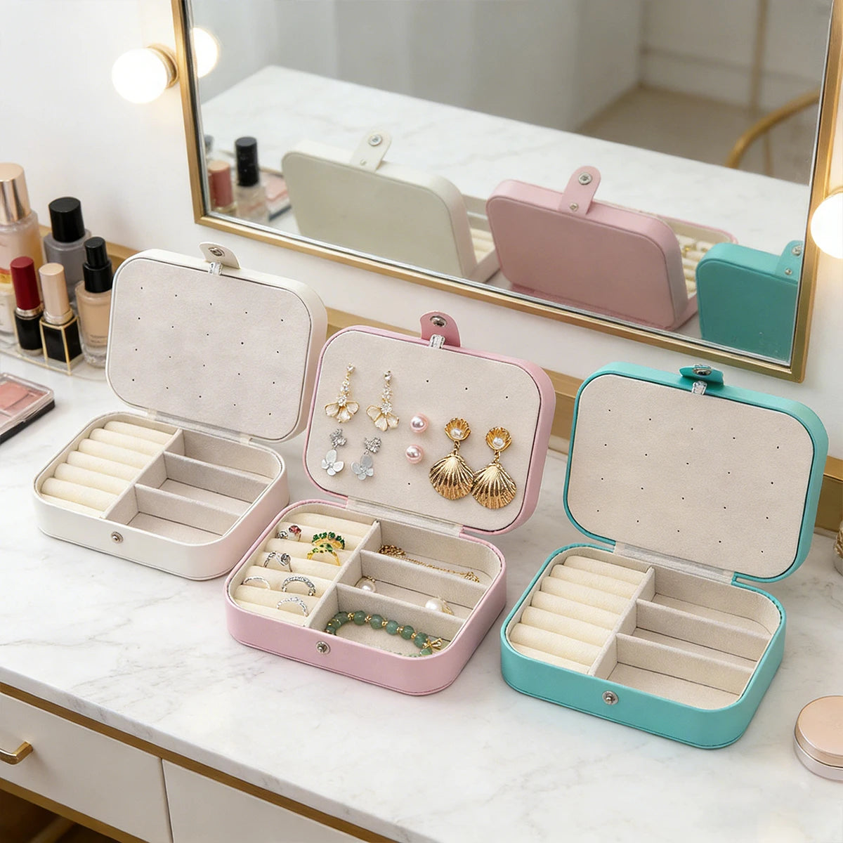 Boîte à Bijoux Portable Multi-Compartiments avec Doublure en Velours – Organisateur de Voyage