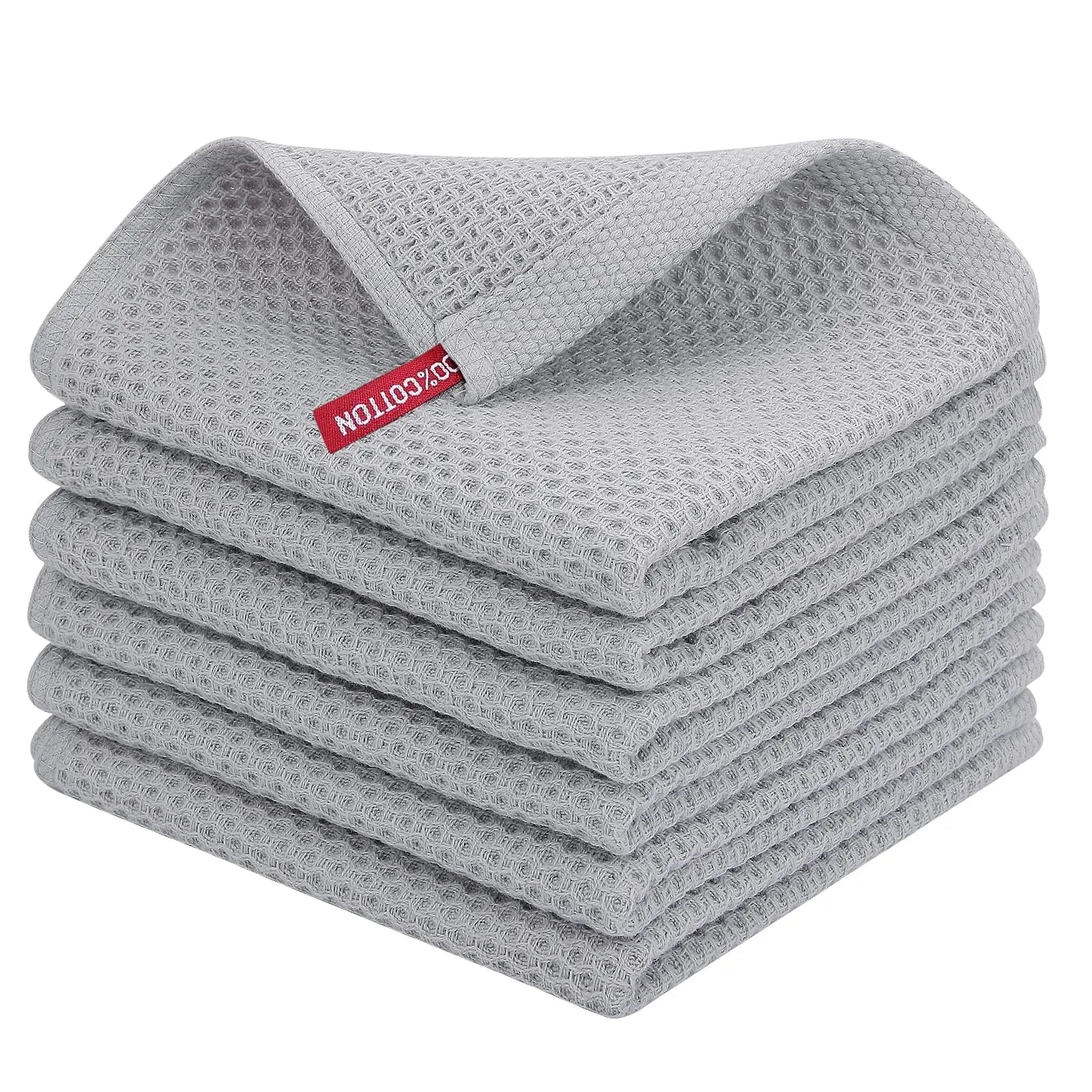 100% Cotton Waffle Weave Kitchen Dish Cloths, Ultra Soft Absorbent Quick Drying Dish Towels, 12x12 Inches, 6-Pack