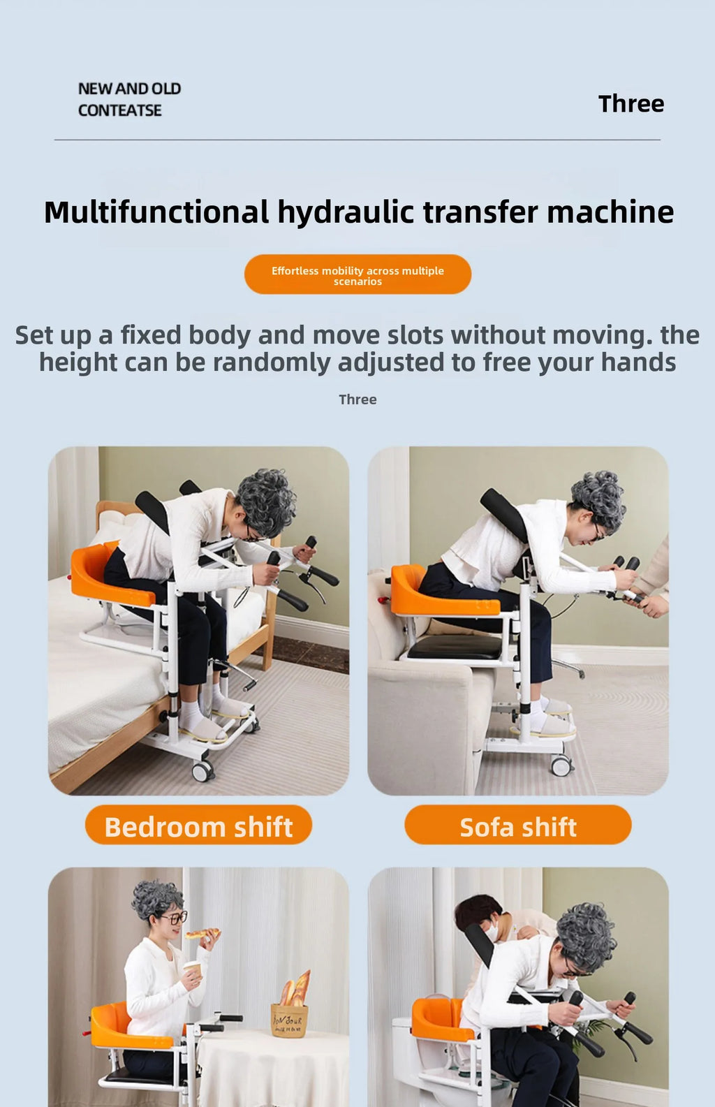 Chaise Hydraulique de Transfert d'ascenseur Patient W/180 ° Bac de lit à Siège Fendu