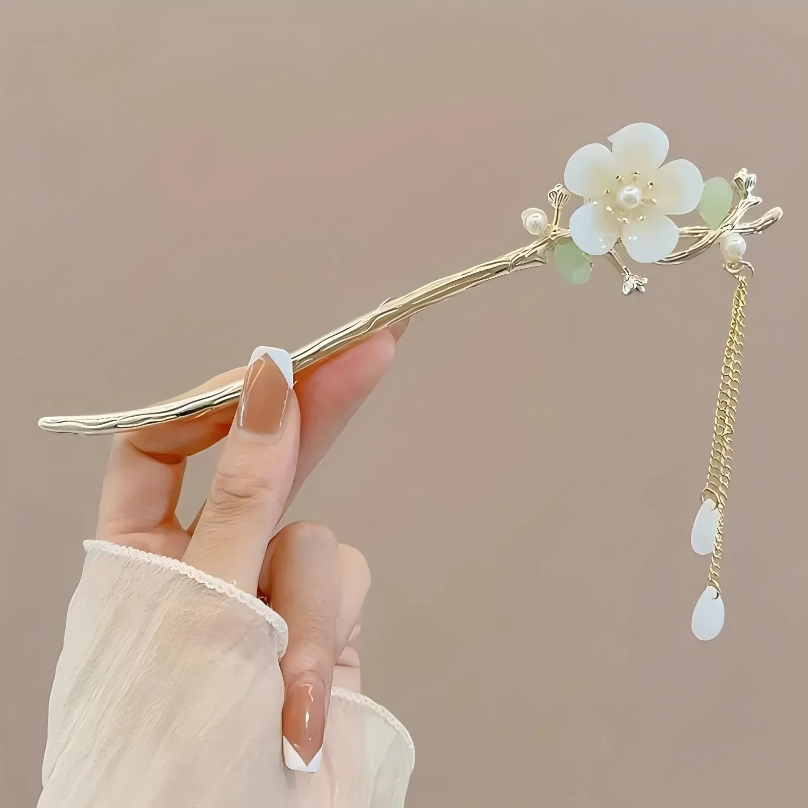 Pince à Cheveux Élégante Style Chinois – Bâton à Pompon Floral Traditionnel