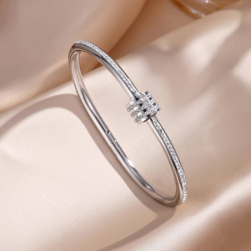 Ensemble De Bracelets En Acier Inoxydable Incrustés De Zircone – Multichoix