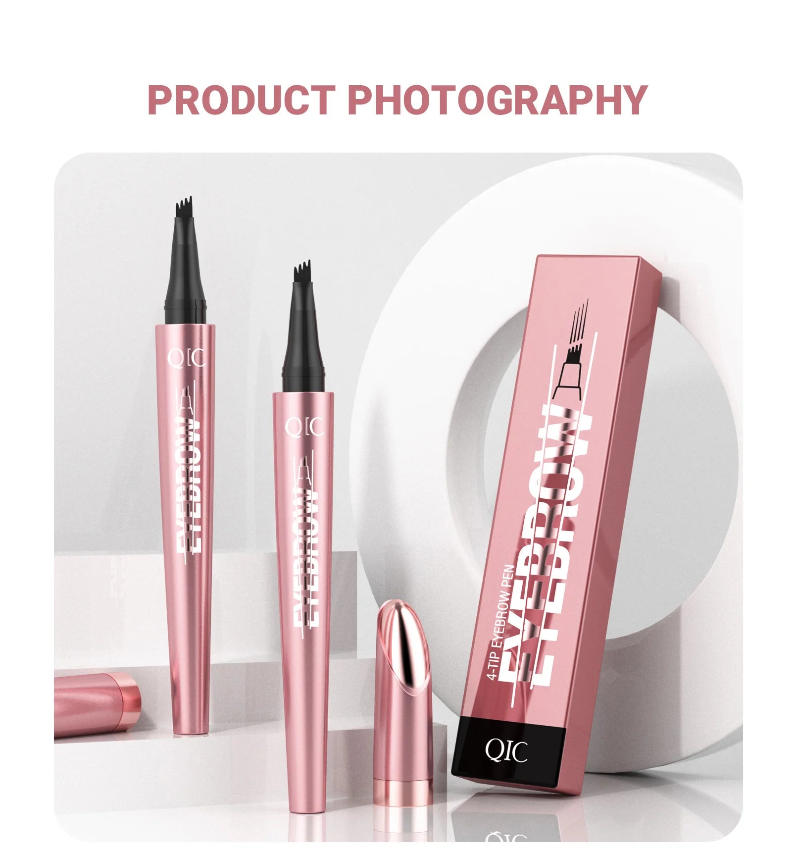 Crayon à Sourcils Magique 4 Fourchettes – Microblading 3D, Imperméable & Couleur Naturelle