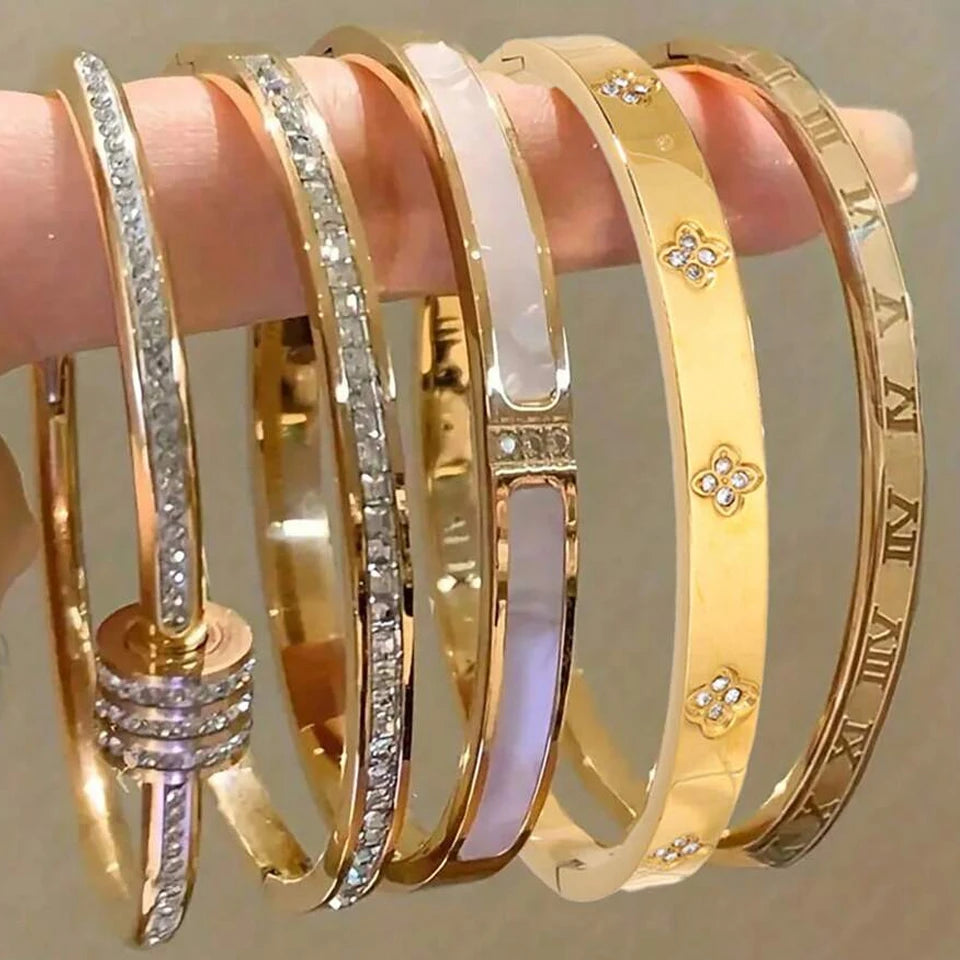 Ensemble De Bracelets En Acier Inoxydable Incrustés De Zircone – Multichoix