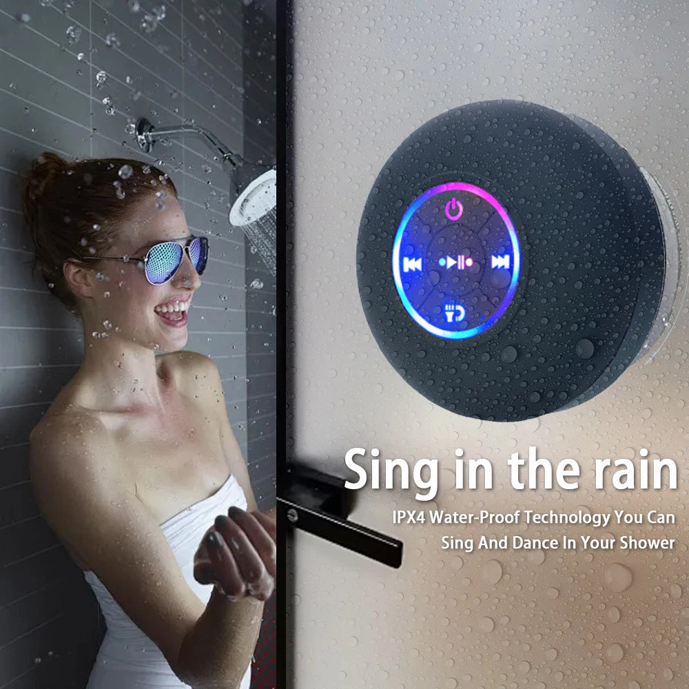 Haut-Parleur Bluetooth Portable Etanche IPX4 – Ventouse Intégrée & Lumière LED - Rechargeable par USB