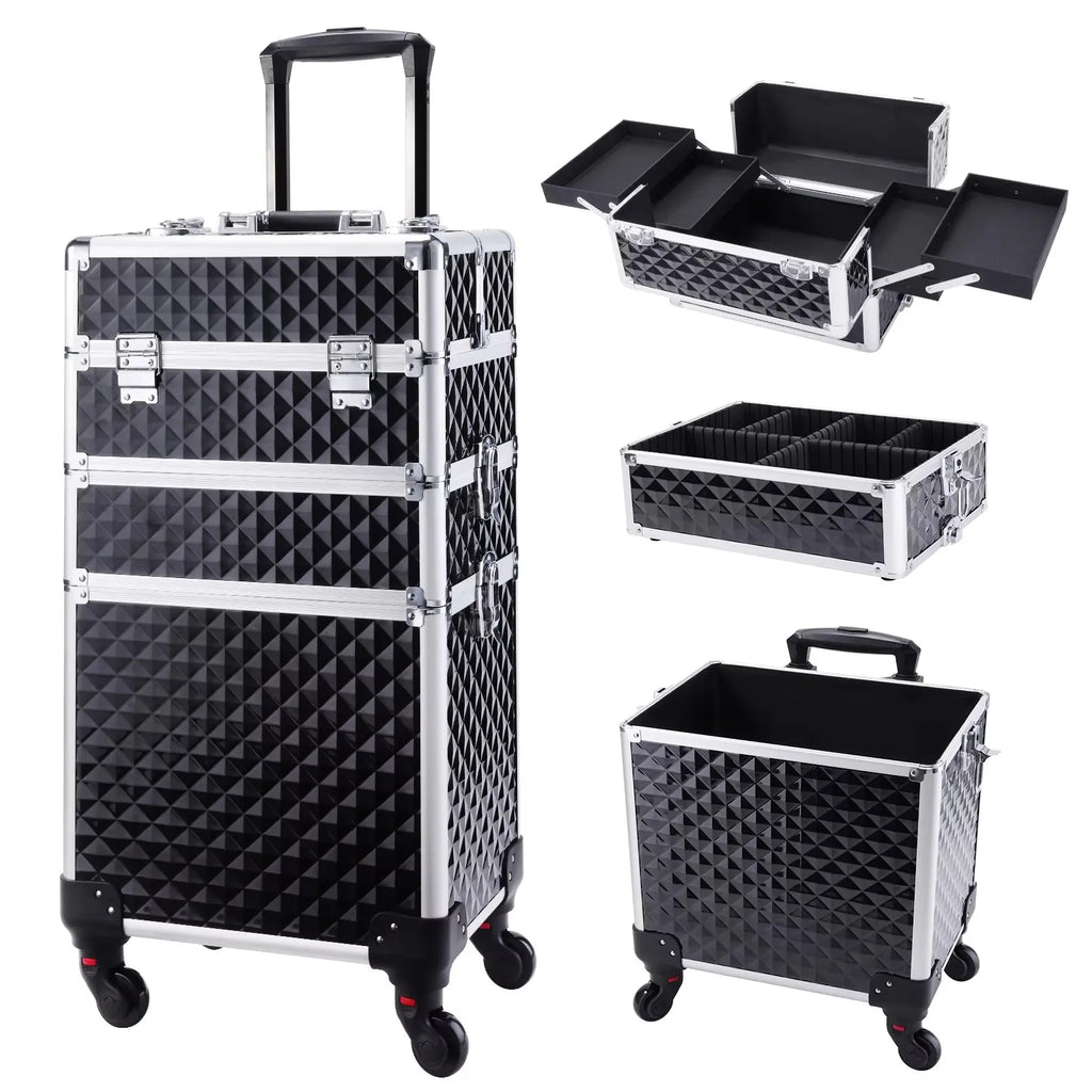 Valise de Maquillage Roulante 3 en 1 – Grande Capacité & Adapter pour Salon de Beauté