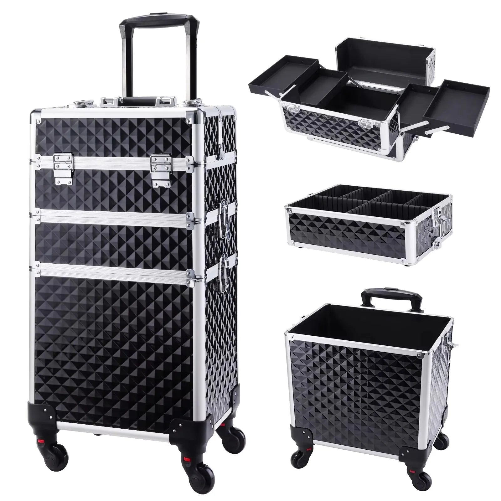 Valise de Maquillage Roulante 3 en 1 – Grande Capacité & Adapter pour Salon de Beauté