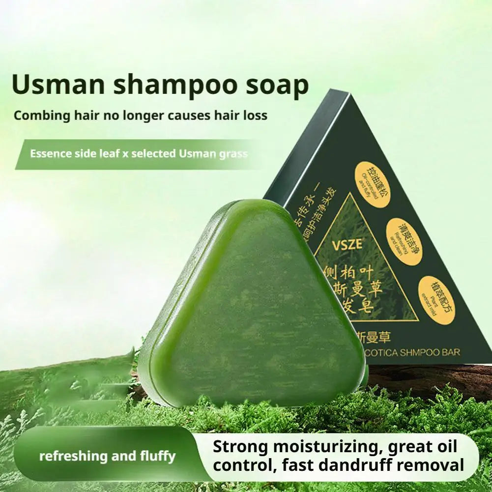 Usman Grass & Platycladus Shampoo Bar Hair Growth Natural Hair Loss Treat Strengthens Roots Control Oil Cleanses Scalp Soap NEW
