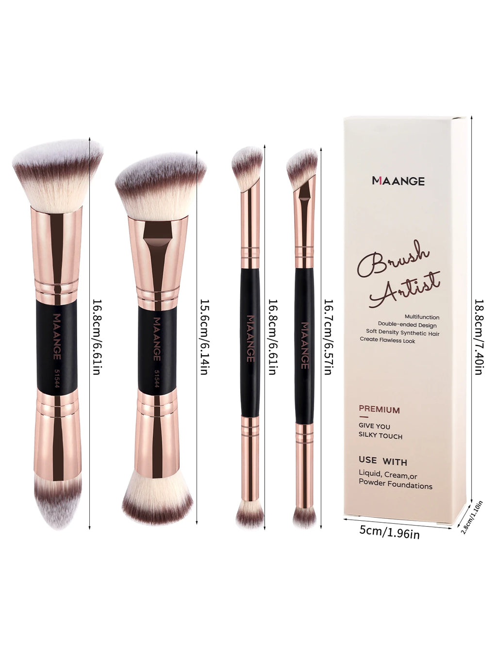 Ensemble de Pinceaux de Maquillage de Base – 4 Pièces avec Boîte