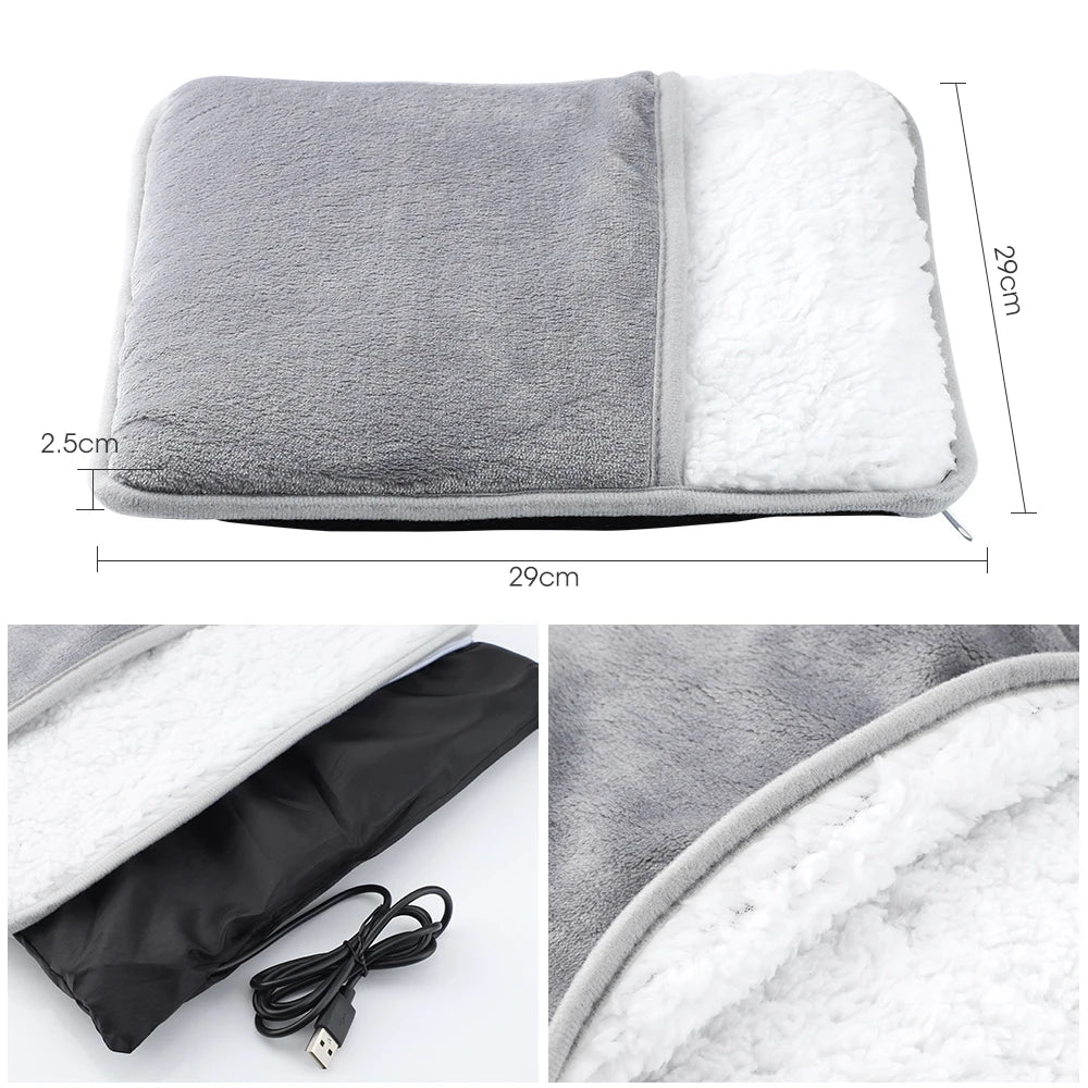 Coussin Chauffant Électrique pour Pieds – Alimenter par USB, Peluche Douce et Lavable