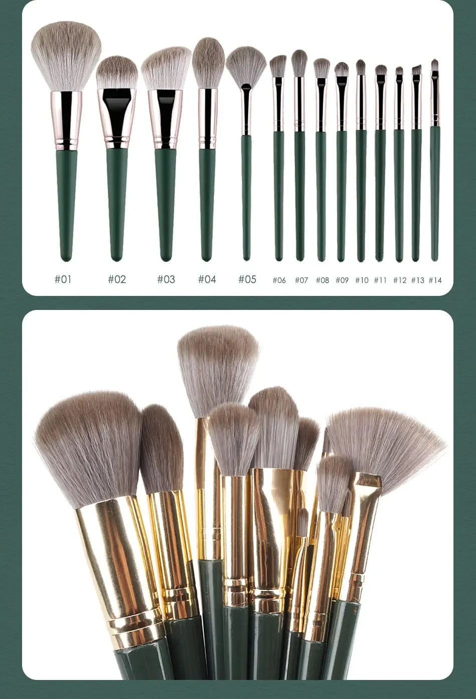 Kit de 14 Pinceaux De Maquillage pour Débutant et Professionnel