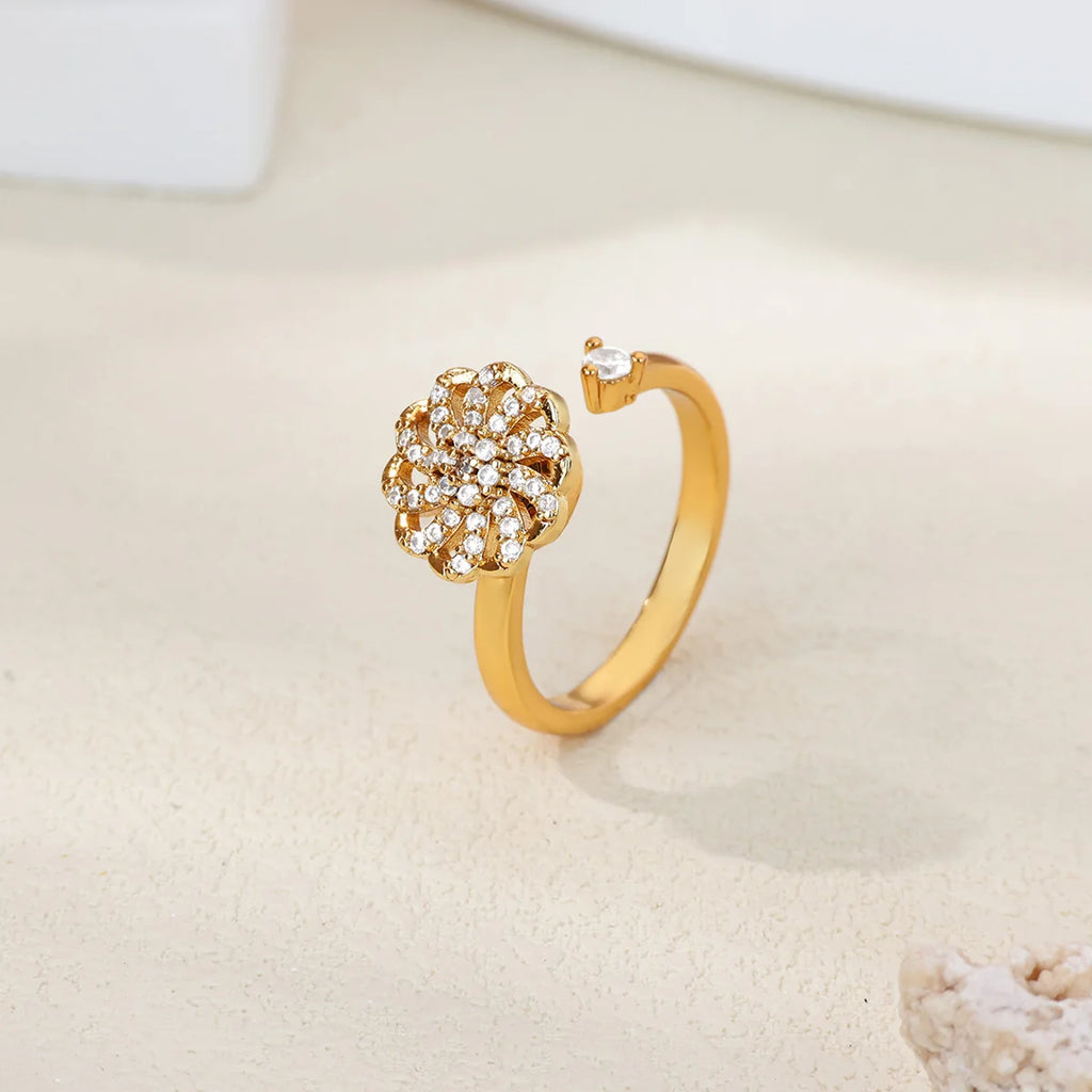 Bague Spinner Trèfle de Luxe – Anti-Stress Couleur Or 18K