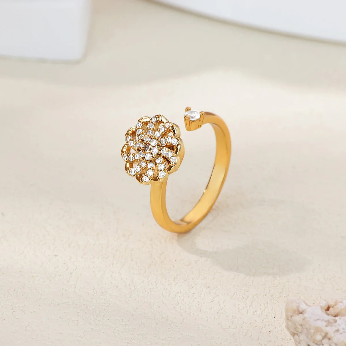 Bague Spinner Trèfle de Luxe – Anti-Stress Couleur Or 18K