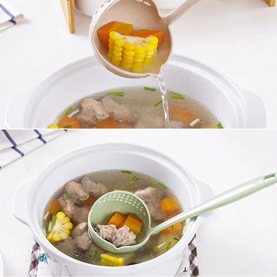 Cuillère de Cuisine 2 en 1 – Passoire Longue Manche & Filtre en Plastique