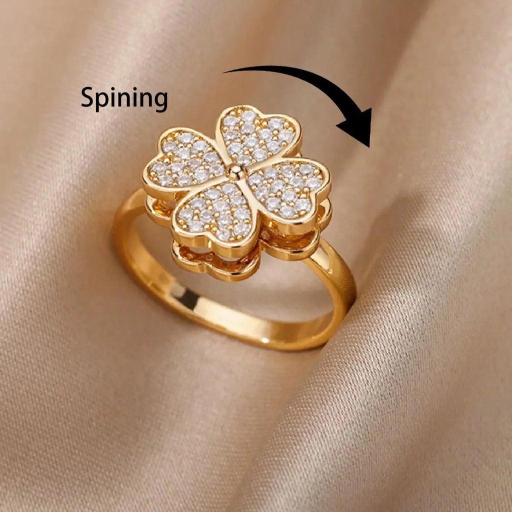 Bague Spinner Trèfle de Luxe – Anti-Stress Couleur Or 18K