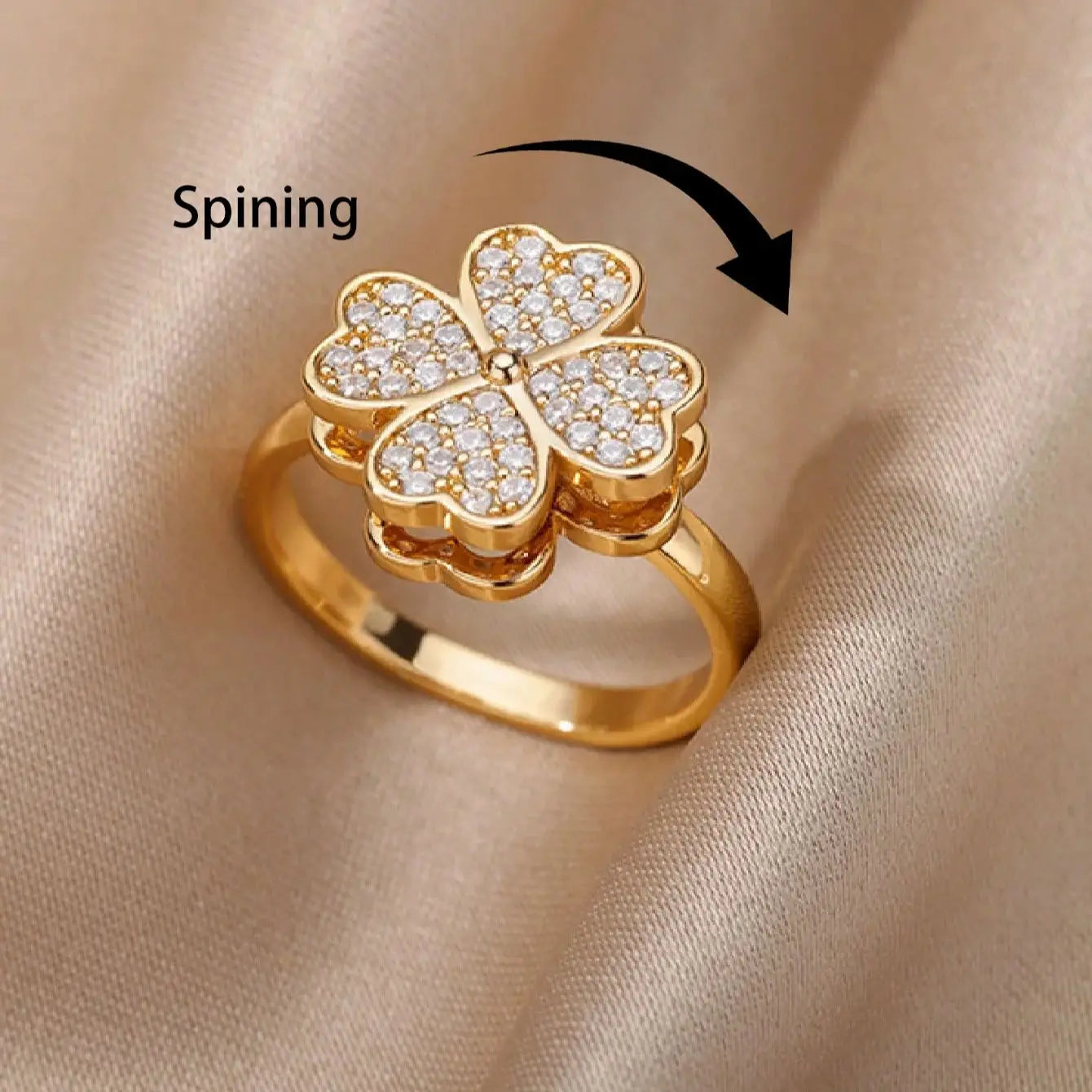 Bague Spinner Trèfle de Luxe – Anti-Stress Couleur Or 18K