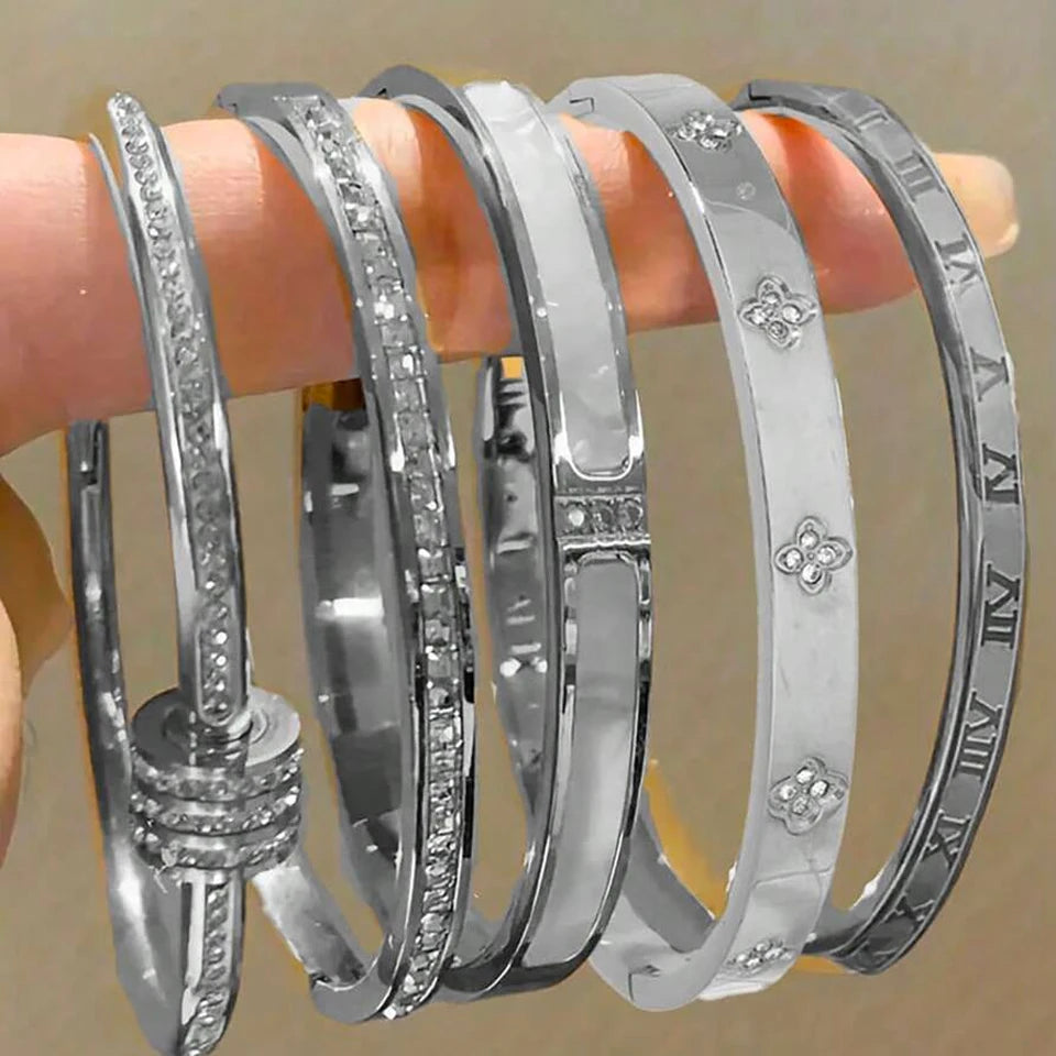 Ensemble De Bracelets En Acier Inoxydable Incrustés De Zircone – Multichoix
