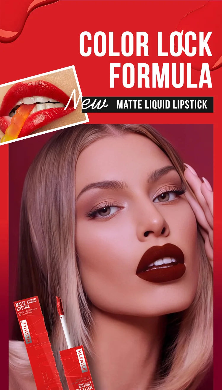 Rouge à Lèvres Liquide Satin Velours – Anti-Adhésif, Imperméable & Longue Durée
