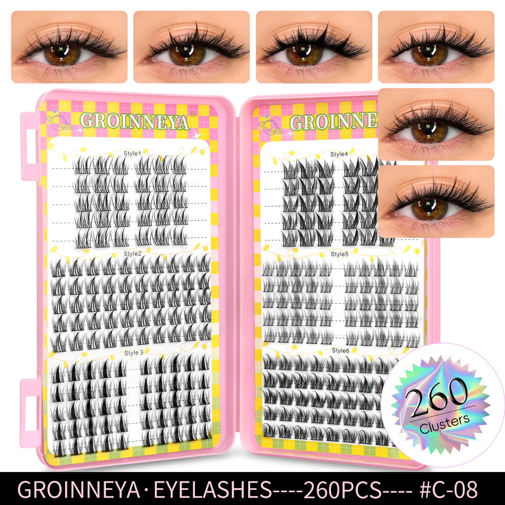 Eyelashes Clusters 320 pcs Natural Eyelash extension Cluster Lashes Volume Mixed Tray Lashes Cluster Natural Lashes