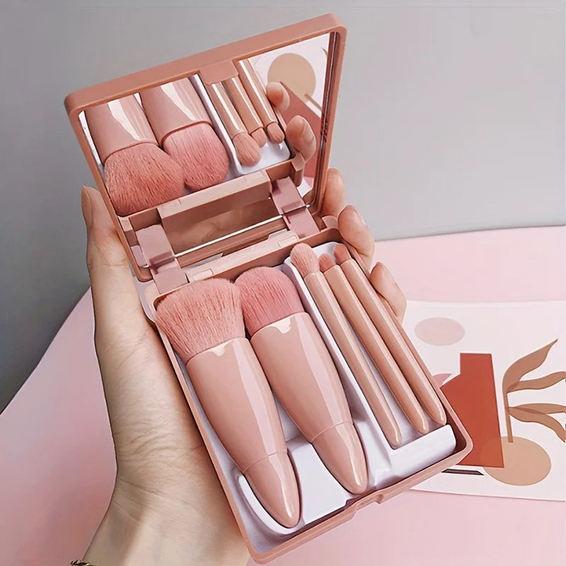 MINI Kit de Pinceaux de Maquillage Portable 5 Pièces avec Miroir