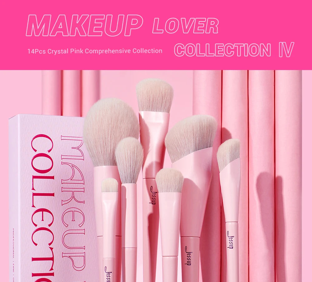 Set de Pinceaux de Maquillage Professionnel Rose Premium avec Poil Vegan – 14 pièces