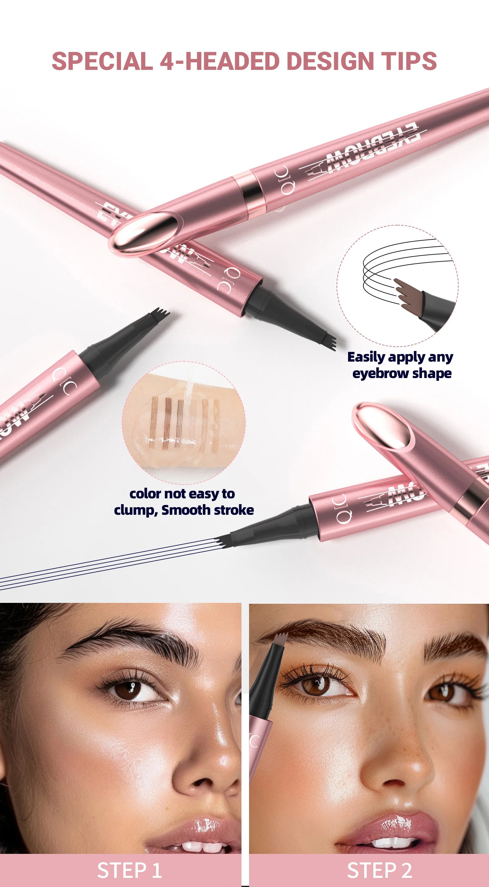 Crayon à Sourcils Magique 4 Fourchettes – Microblading 3D, Imperméable & Couleur Naturelle