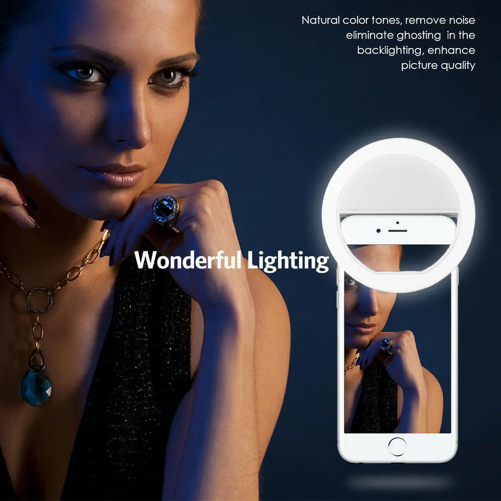 Anneau Lumineux LED Selfie – Recharge USB – Compatible iPhone & Android