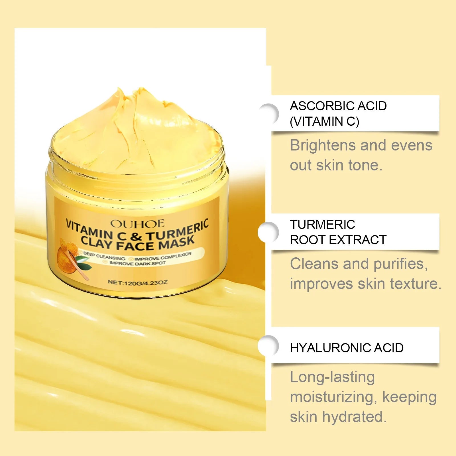 Masque Facial Exfoliant à la Vitamine C & Curcuma – Nettoyage en Profondeur et Traitement Anti-Acné