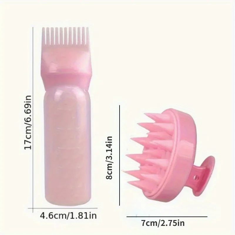 Ensemble Peigne en Silicone, Applicateur d’Huile Capillaire et Brosse de Massage – 2 pièces, Outils Professionnels pour Salon de Coiffure ou Domicile