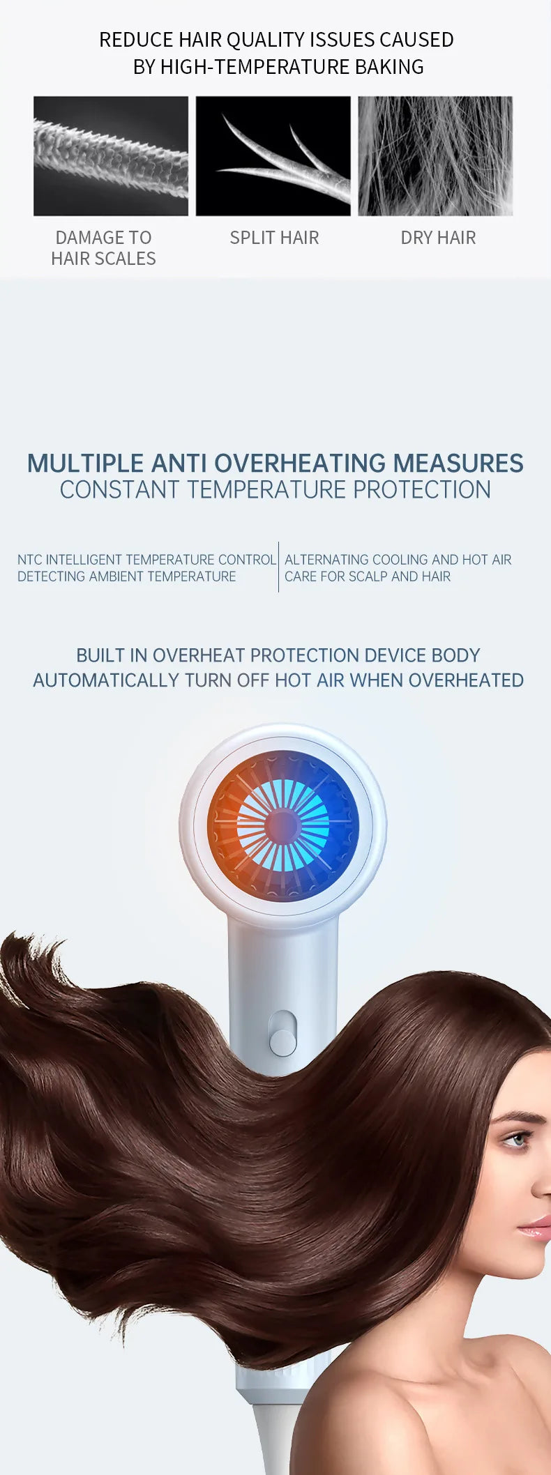 MINI Sèche Cheveux 750W avec Sac de Transport , Air Chaud Thermostatique