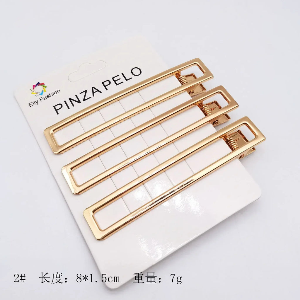 Set de 3 Pinces à Cheveux Métal Doré Style Coréen – Barrettes Ajourées pour Frange, Mèches & Coiffure Quotidienne