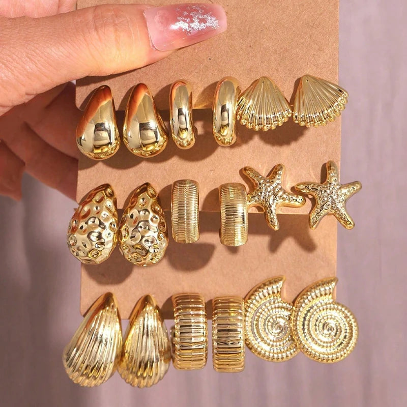 Ensemble de Boucles d’Oreilles – Style Vintage, Géométrique & Mode