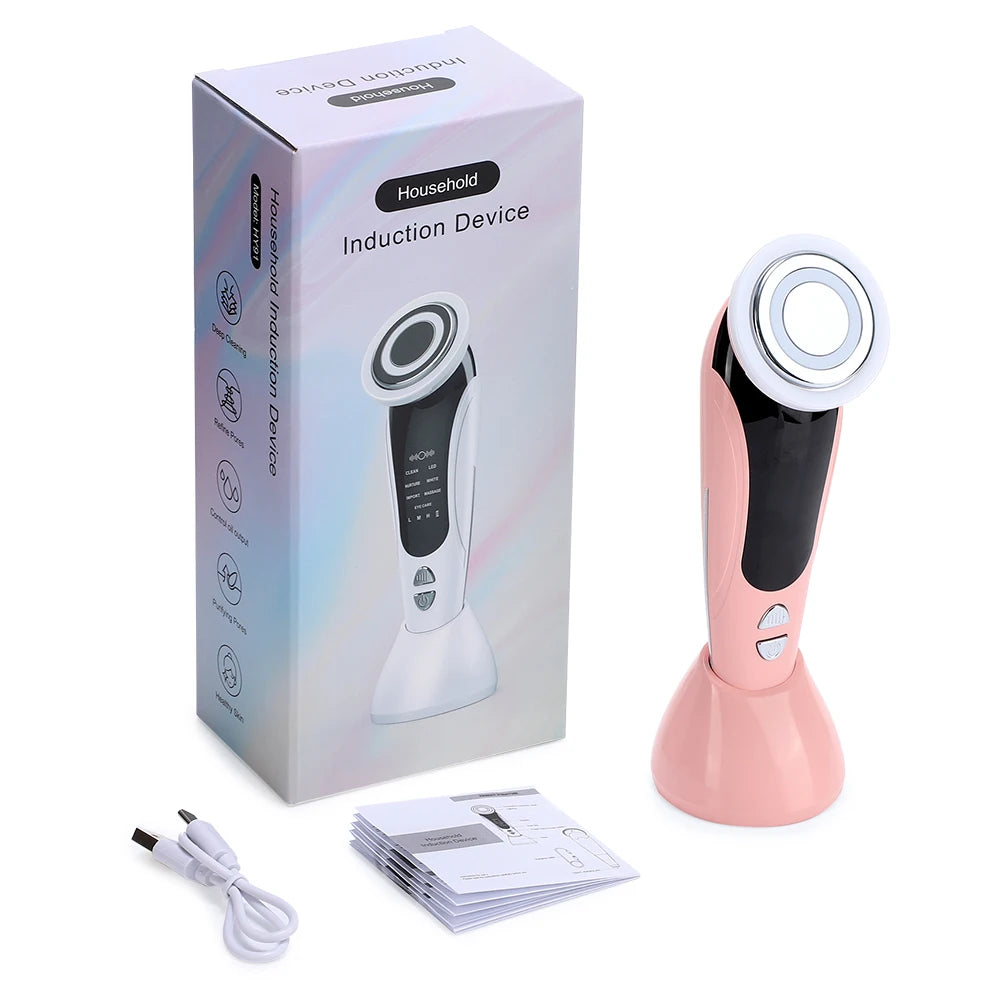 Masseur Facial EMS à Lumière LED, Vibrant et Chauffant