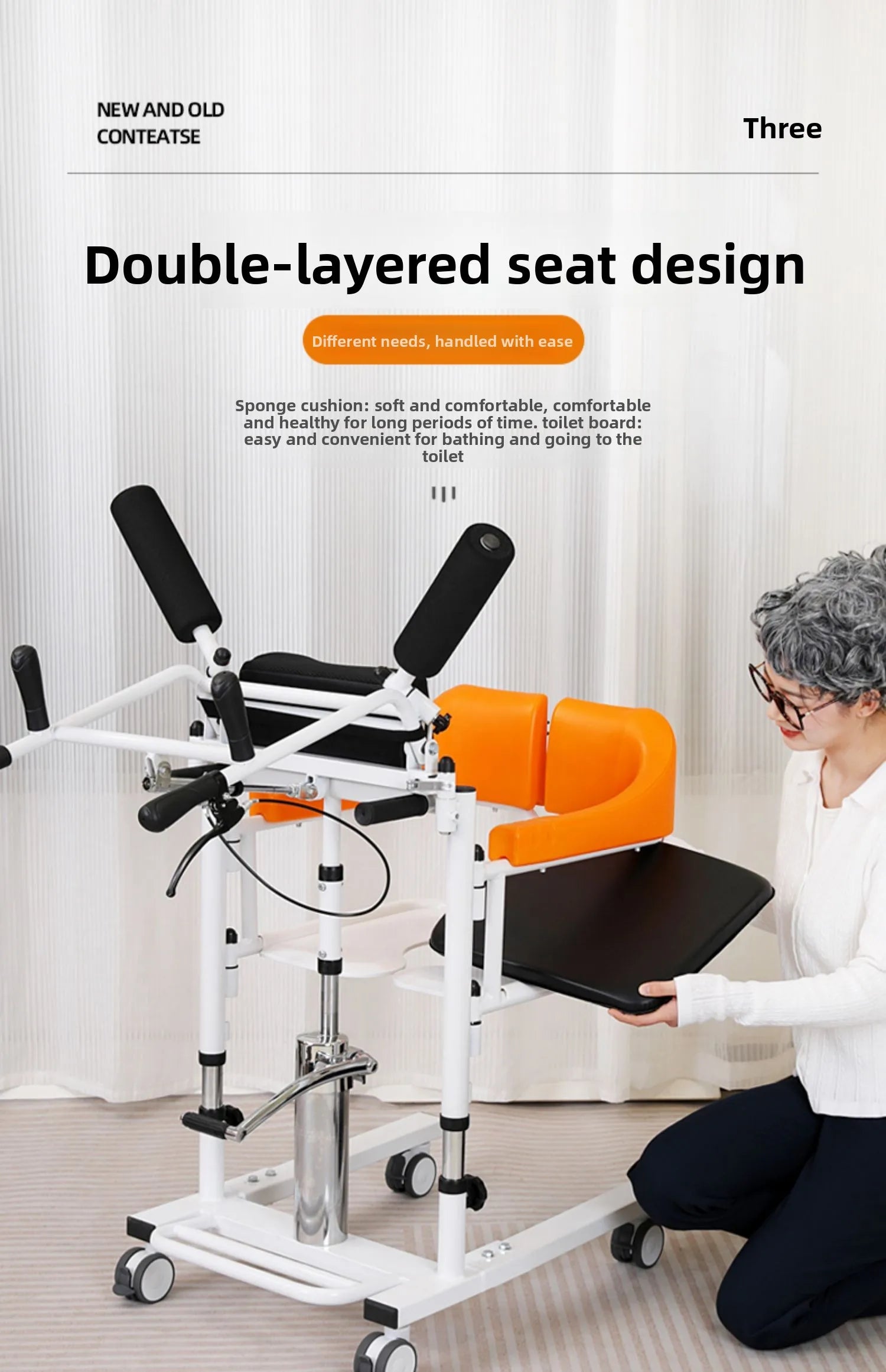 Chaise Hydraulique de Transfert d'ascenseur Patient W/180 ° Bac de lit à Siège Fendu