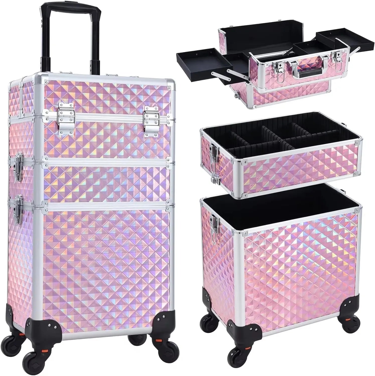 Valise de Maquillage Roulante 3 en 1 – Grande Capacité & Adapter pour Salon de Beauté