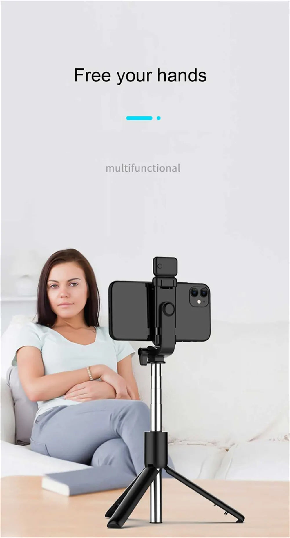 Trépied pour Selfie, Portable – Obturateur à Distance, Lumière LED inclus, Extensible et Rétractable, Connection via Bluetooth