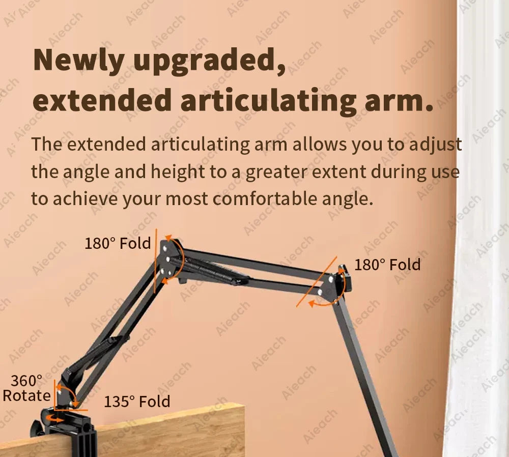 Support de Tablette et Téléphone pour Lit – Bras Métallique 90 cm Rotatif 360°