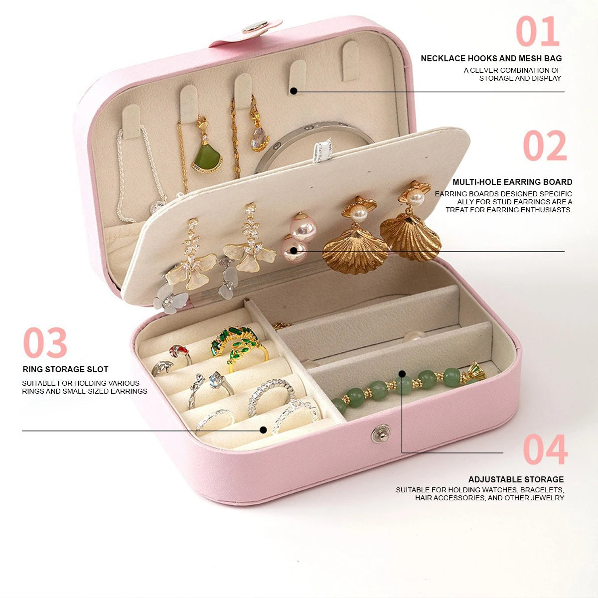 Boîte à Bijoux Portable Multi-Compartiments avec Doublure en Velours – Organisateur de Voyage
