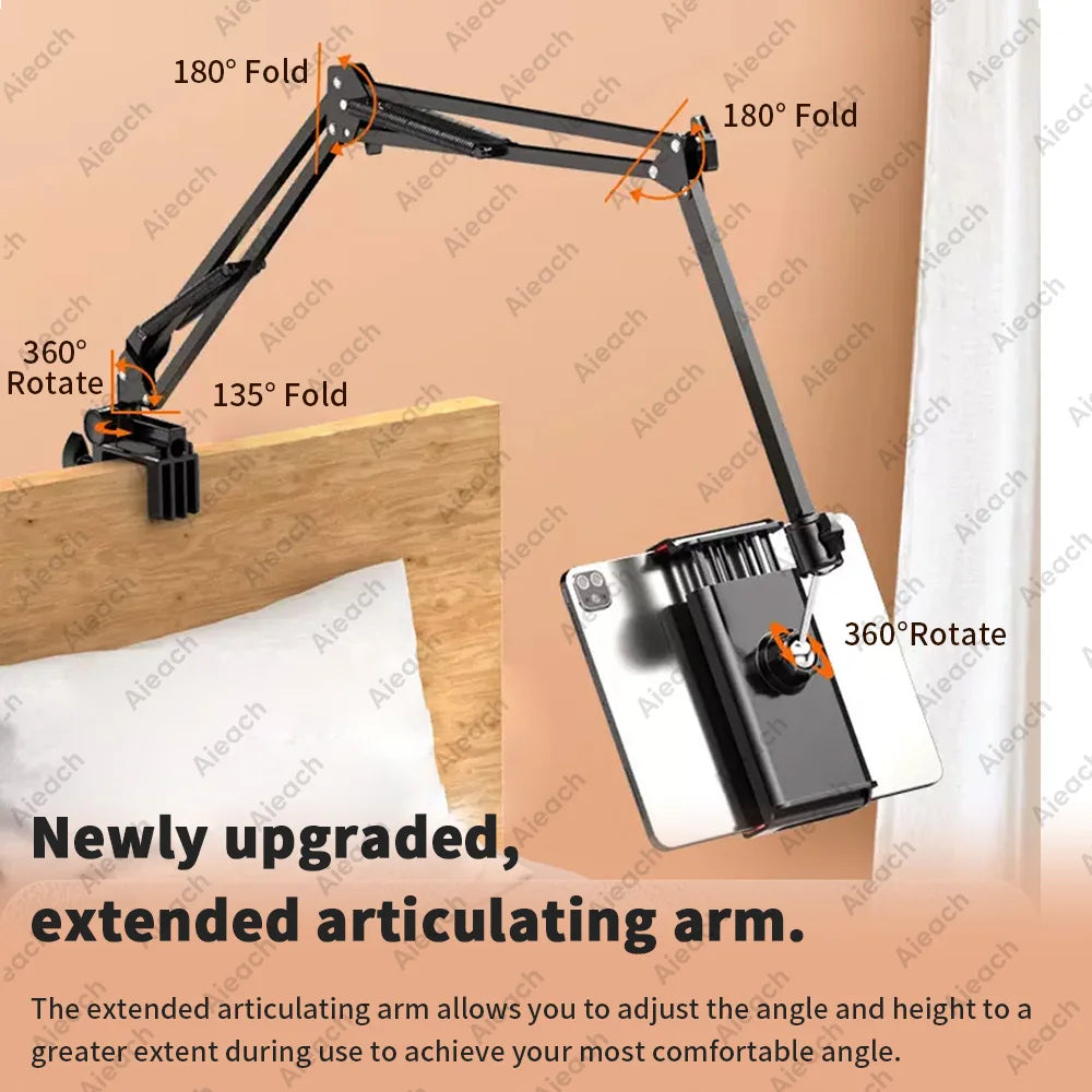Support de Tablette et Téléphone pour Lit – Bras Métallique 90 cm Rotatif 360°