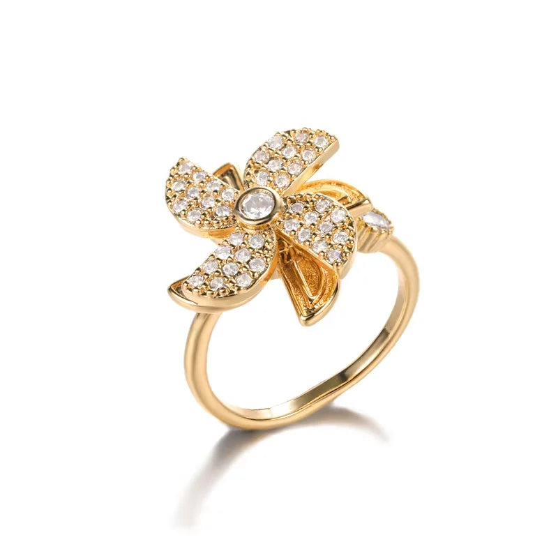 Bague Spinner Trèfle de Luxe – Anti-Stress Couleur Or 18K
