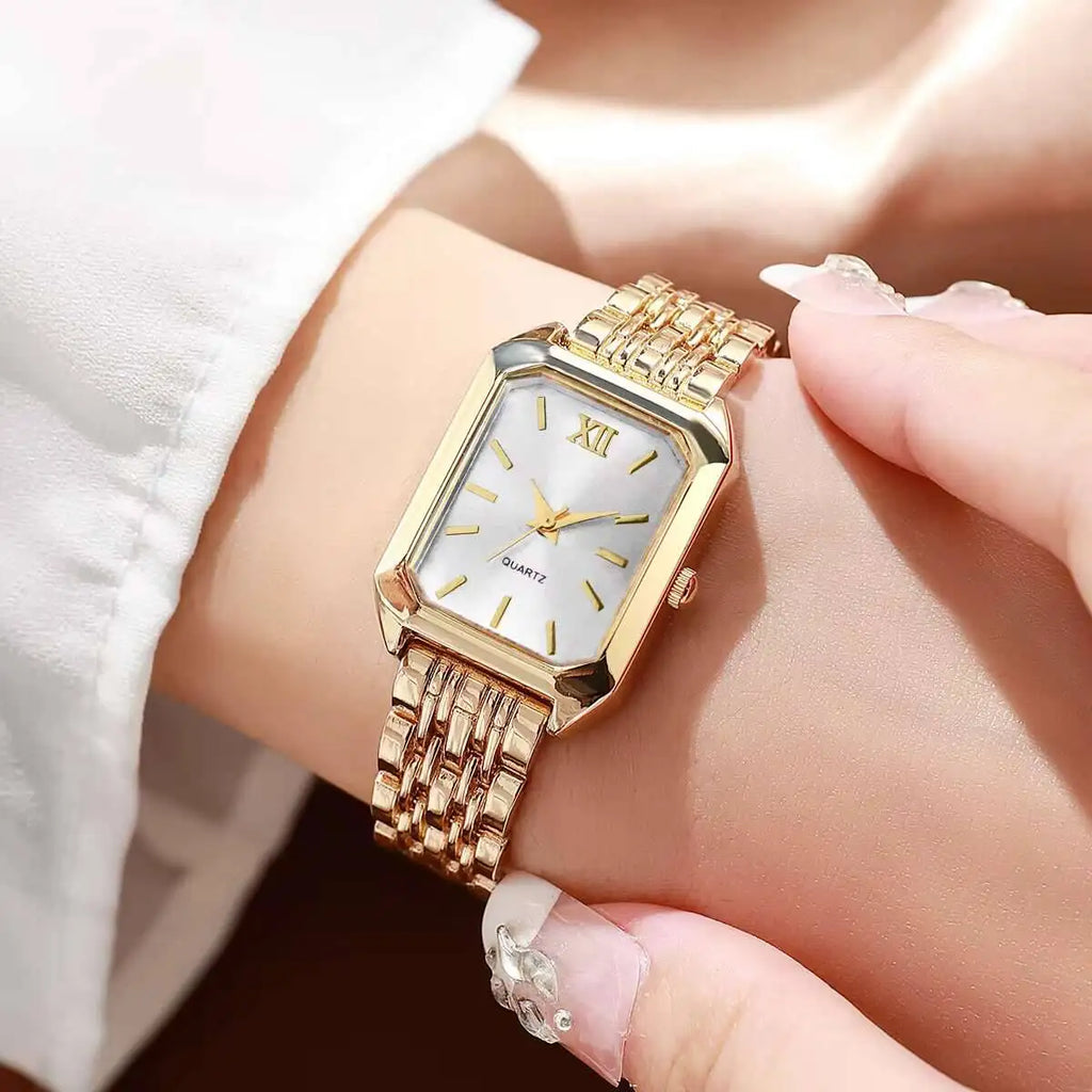 Montre à Quartz Rectangulaire pour Femmes – Bracelet Analogique de Luxe