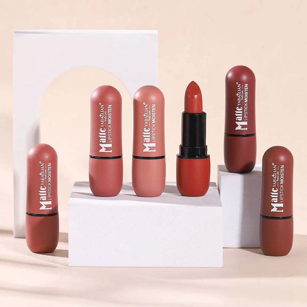 Rouge à Lèvres Mat 6 Couleurs – Velours, Imperméable & Longue Durée